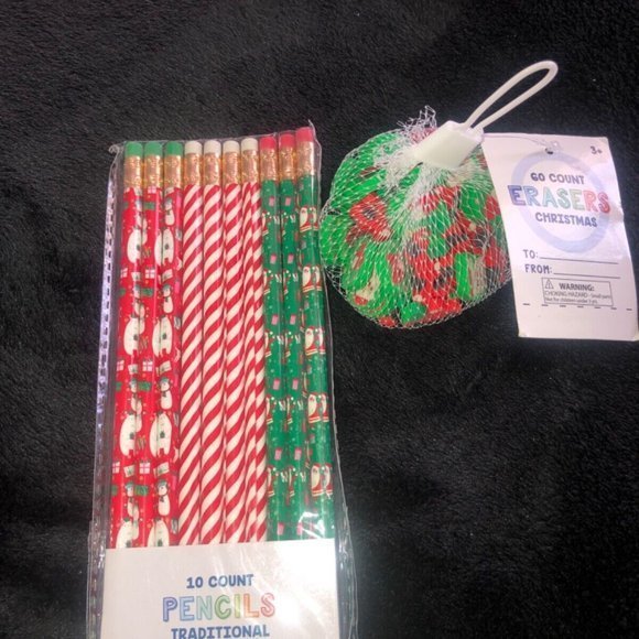 Christmas Pencils Erasers Set New Stocking Stuffers Classroom Prizes - Picture 7 of 7